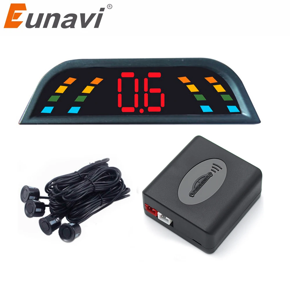  Eunavi Car Auto Parktronic LED Parking Sensor With 4 Sensors Reverse Backup Car Parking Radar Monit