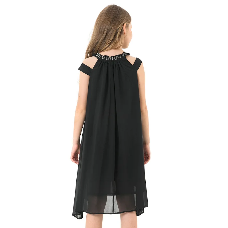 Платье для девочек-подростков шифоновое кружевное детское платье принцессы Летние черные Детские платья для девочек, одежда костюм для детей 10, 12, 14 лет