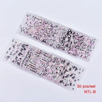 

30 Sheets Assorted Rhinestones French Manicure 3D Designs DIY Nail Art Stickers Transfers Decals Manicure Tip Nail Decoration