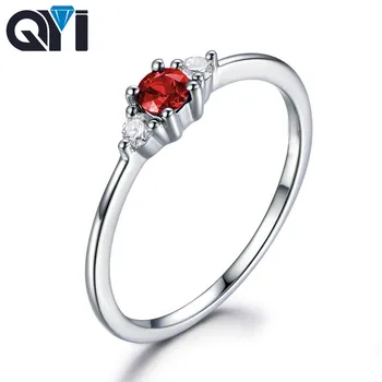 

QYI 0.8ct Round Cut 925 Sterling Silver Simulated Ruby Three Stone Ring For Women Red Stone Jewelry Engagement Wedding Rings