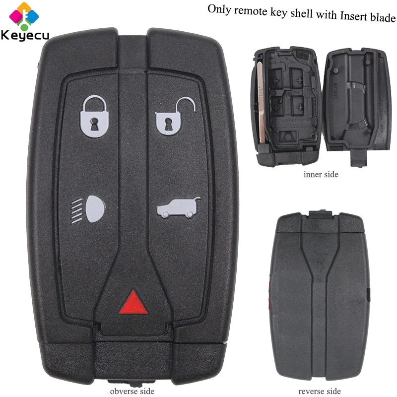 

KEYECU Replacement Remote Control Car Key Shell Case With 4 1/ 5 Buttons & Uncut Blade - FOB for Land Rover LR2 Freelander 08-12