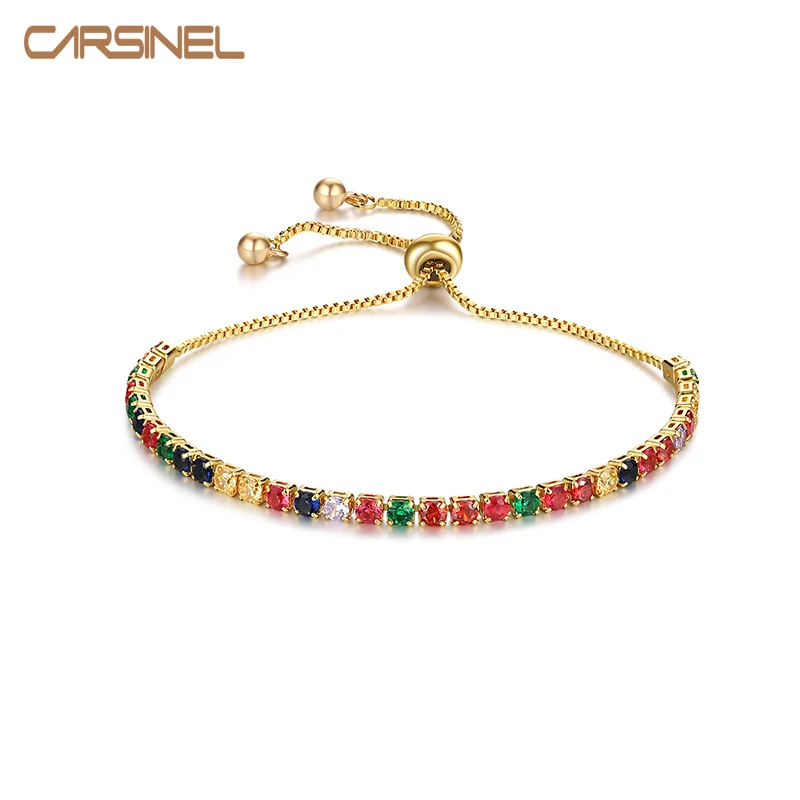 

CARSINEL Fashion Gold color Tennis Bracelet & Bangles For Women Adjustable Trendy Colorful Crystal CZ Bracelet Wedding Jewelry