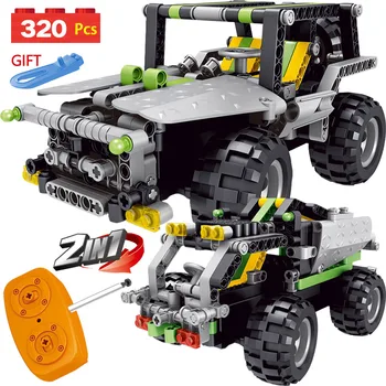 

Technik RC Car Radio Control Blocks Compatible Technical Vehicle Green SUV Assembled Blocks Children Toys Gift
