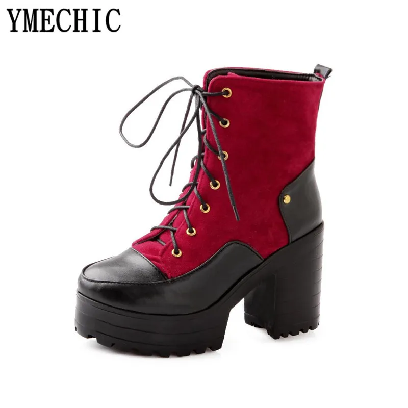 YMECHIC/ г.; винтажная женская уличная обувь на высоком каблуке со шнуровкой в готическом стиле; женские ботильоны в байкерском стиле в стиле панк-рок; сезон осень-зима