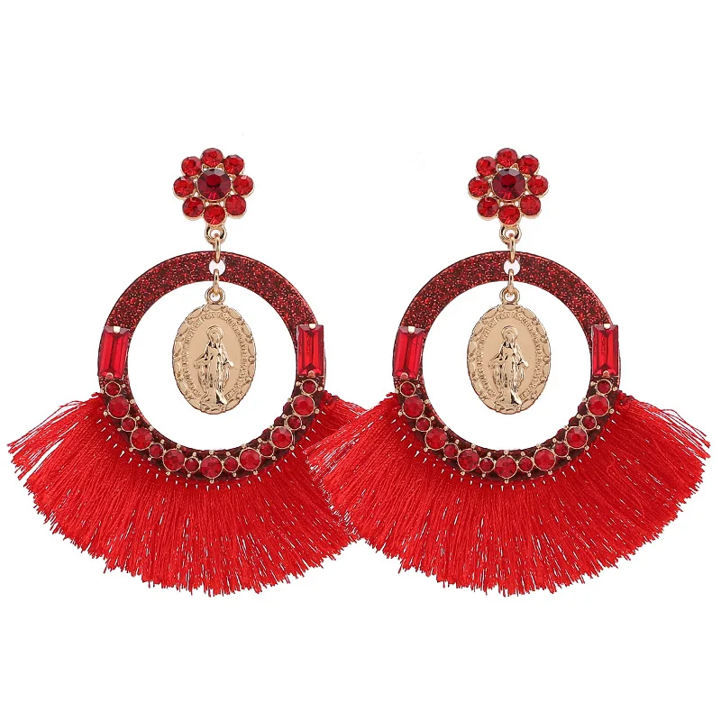 2019 Boho Lange Tassel Oorbellen voor Vrouwen Fashion Dangle Drop Oorbellen Sieraden Handgemaakte Fringe Verklaring Oorbel women earrings Red