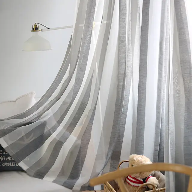 Japanese Style Stripe Sheer Tulle Curtains For Living Room Bedroom Voile Curtains For Window