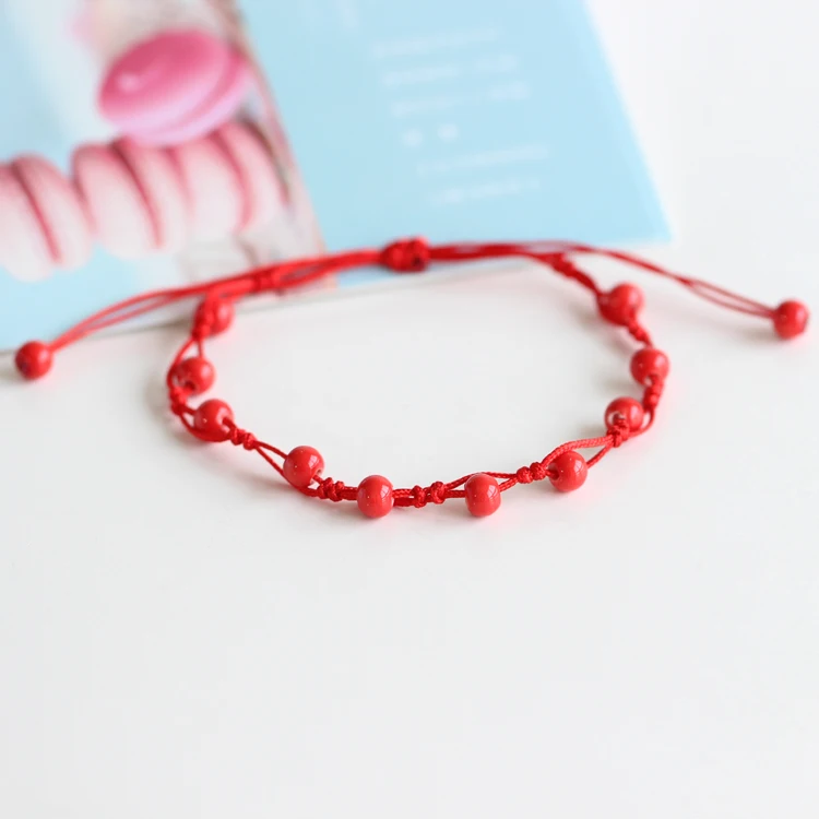 

New Arriva Handmade Weaving Red String and Red CeramicBead Charm Anklets Handmade Fashion Lucky Jewelry for Women Girl Mujer