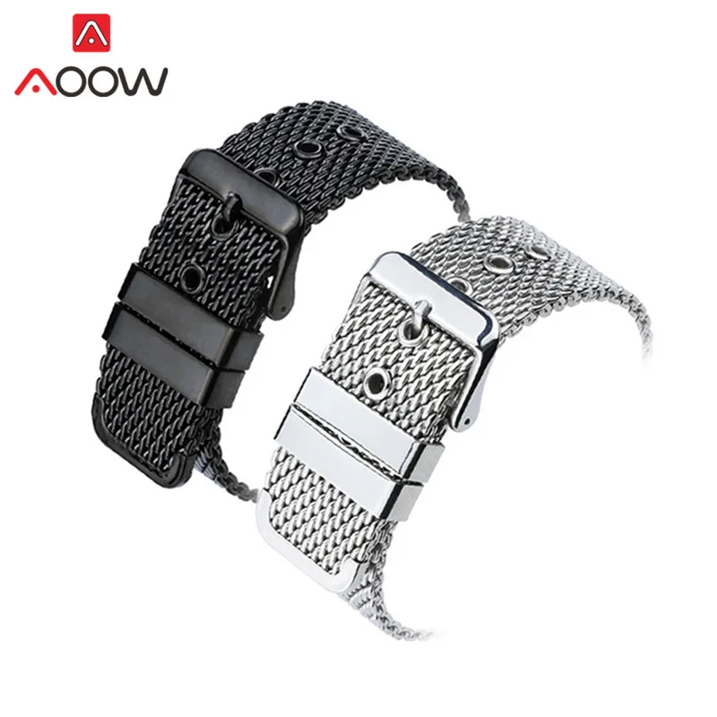 

18mm 20mm 22mm 24mm Universal Milanese Loop Band Stainless Steel Strap Pin Buckle Watchband Bracelet Accessories Black Silver