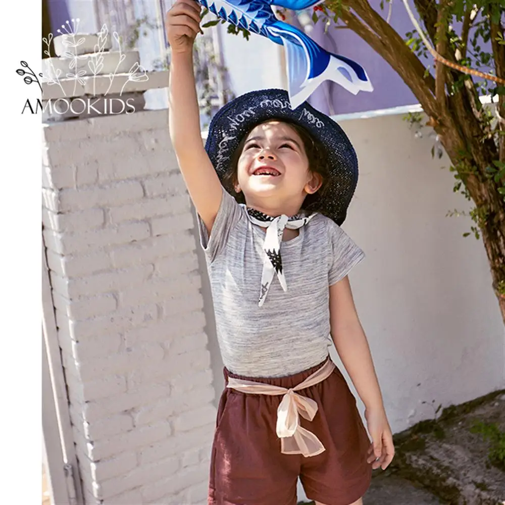 AMOOKIDS Цветной хлопок окрашенная пряжа Новая летняя хлопковая футболка для