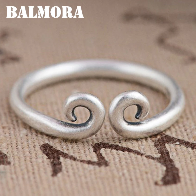 

BALMORA Real 990 Pure Silver Retro Open Stacking Rings for Women Men Couple Gift Cool Punk Fashion Jewelry Anillos
