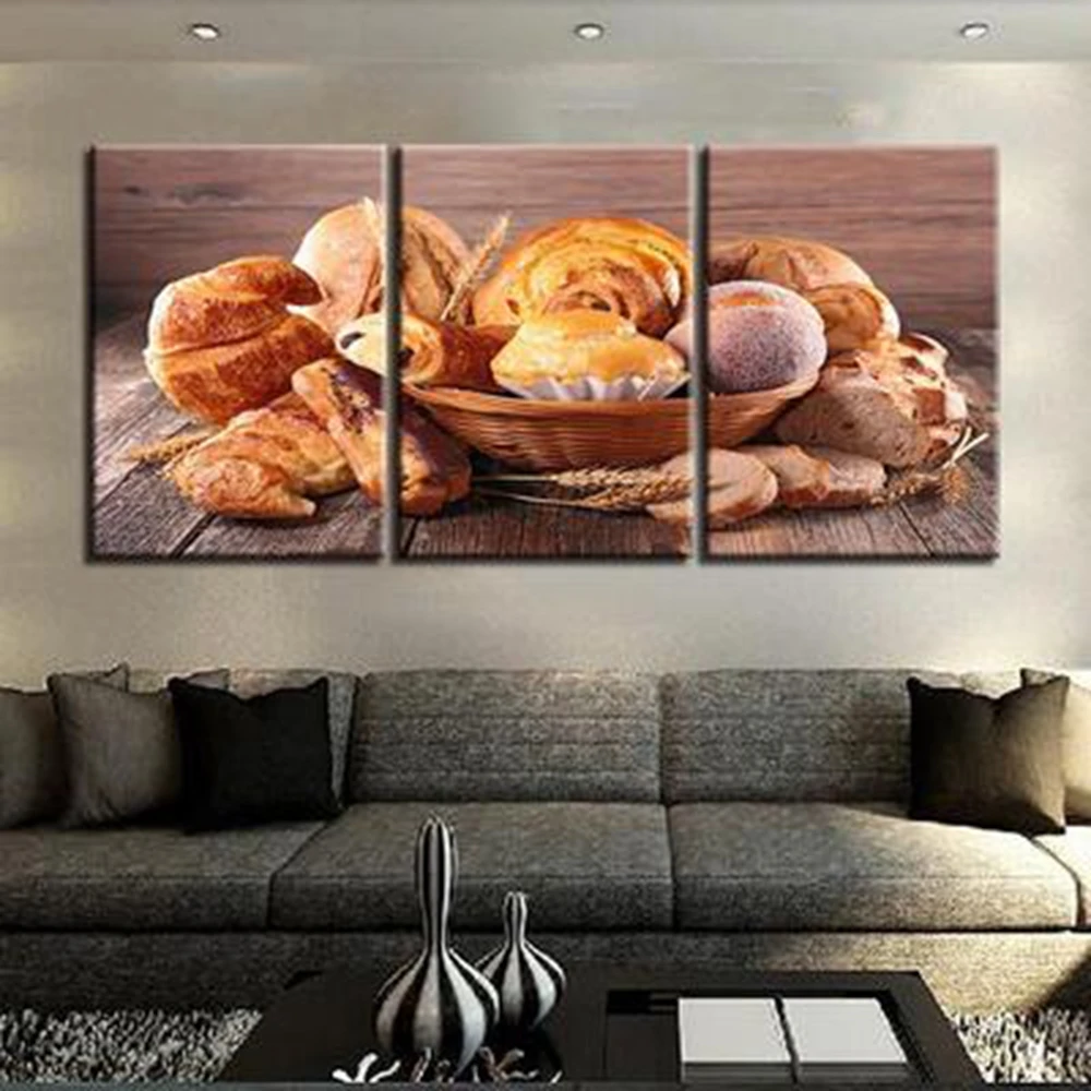 

HD Print 3 Pieces Landscape Pictures Food Bread Still Life Painting Canvas for Kitchen Hotel Restaurant Wall Decor Drop Shipping