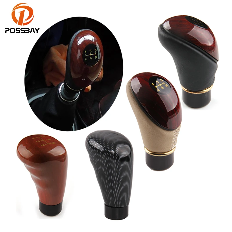 POSSBAY Imitation Wood PU Leather Auto Shift Knob Universal Car Manual