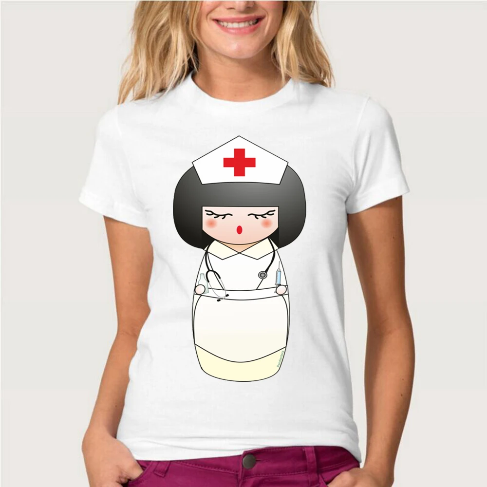 

2018 new summer fashion women's short sleeve cute cartoon Nurse print T-shirt cute casual Tops hipster girl Tee women T-Shirt