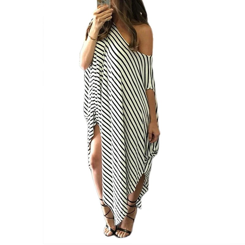 2016 New Print Black White Striped Dresses Midi Long Bodycon Bandage Maxi Dress Summer Clubwear Plus Size Women Clothing | Женская