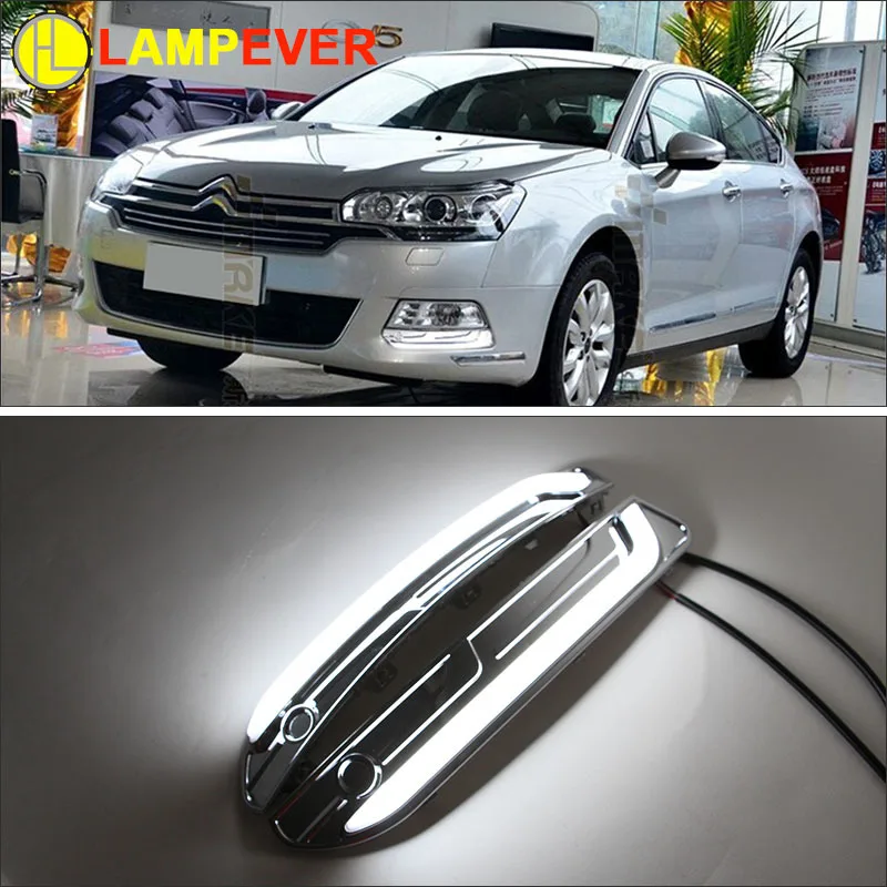 

Lampever 2 Pcs 12V 6000k LED DRL Daytime running light for Citroen C5 2013 2014 2015 fog lamp frame Fog light