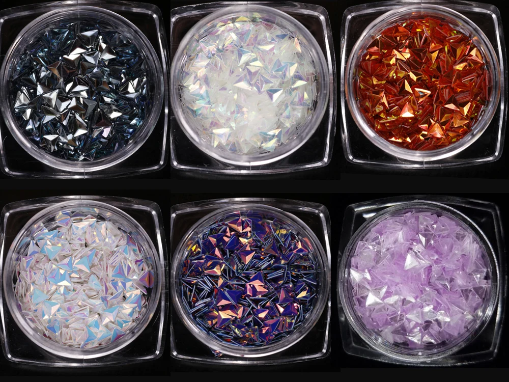 

6 Boxes Chameleon AB Color Nail Sequins Colorful Triangle Rhombus Flakies Glitter Nail Art Paillette (2.5X3MM size)