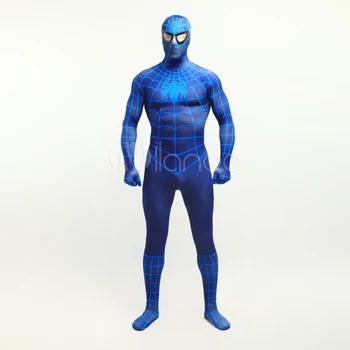 

High Quality AdultChildren Mens Halloween Spandex Deep Blue Stripe Spiderman Cosplay Costumes Lycra Zentai SuperHero Costume