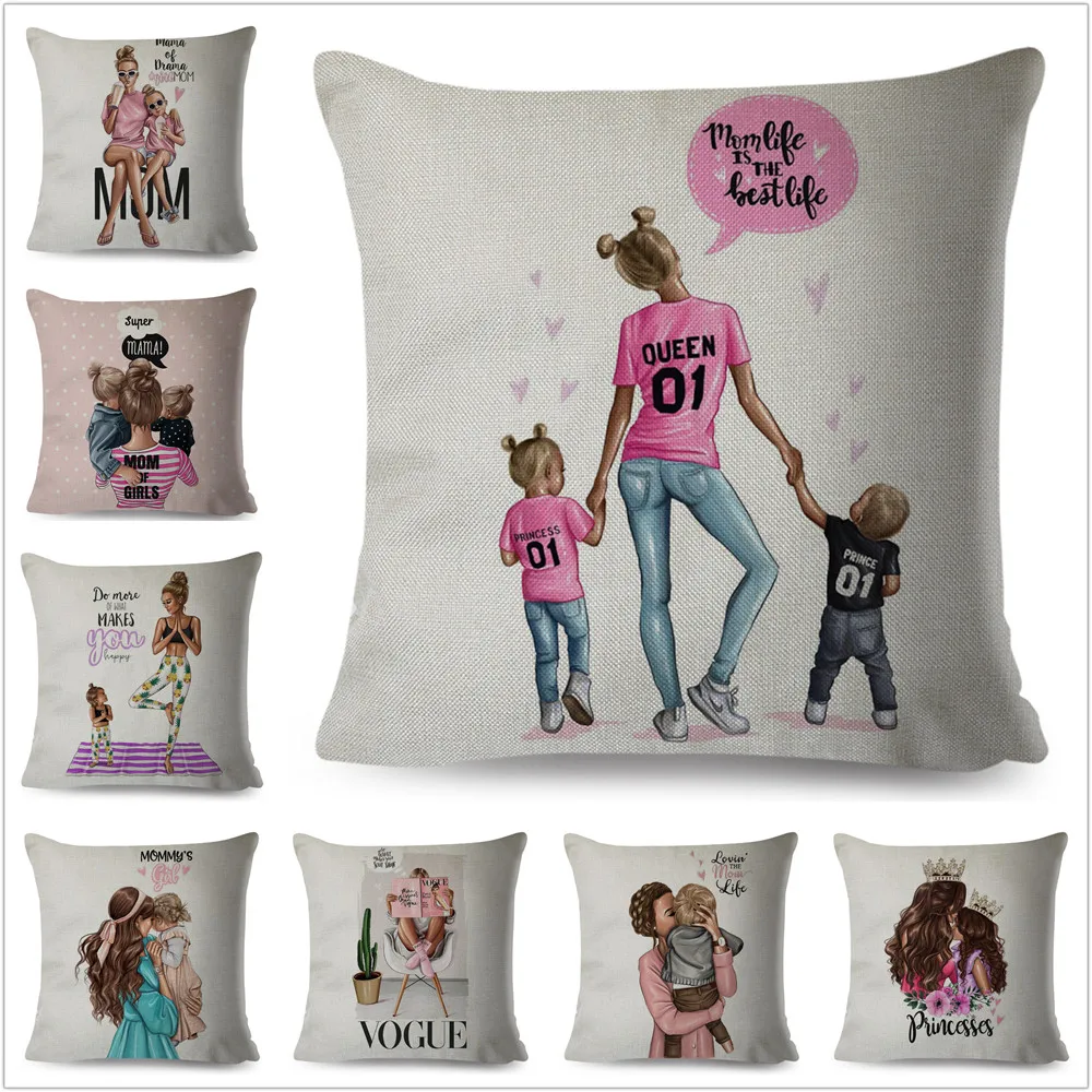 Super Mother Love Pillow Case Decor Fashion Cartoon Lady Cushion Cover for Sofa Home Chidren Room Polyester Pillowcase 45*45cm | Дом и сад