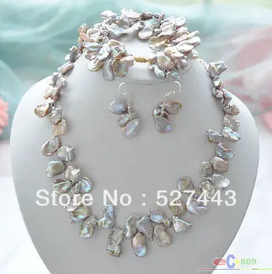 

Wholesale free shipping >>P3775 18mm lavender lamina KESHI REBORN PEARL NECKLACE BRACELET EARRING