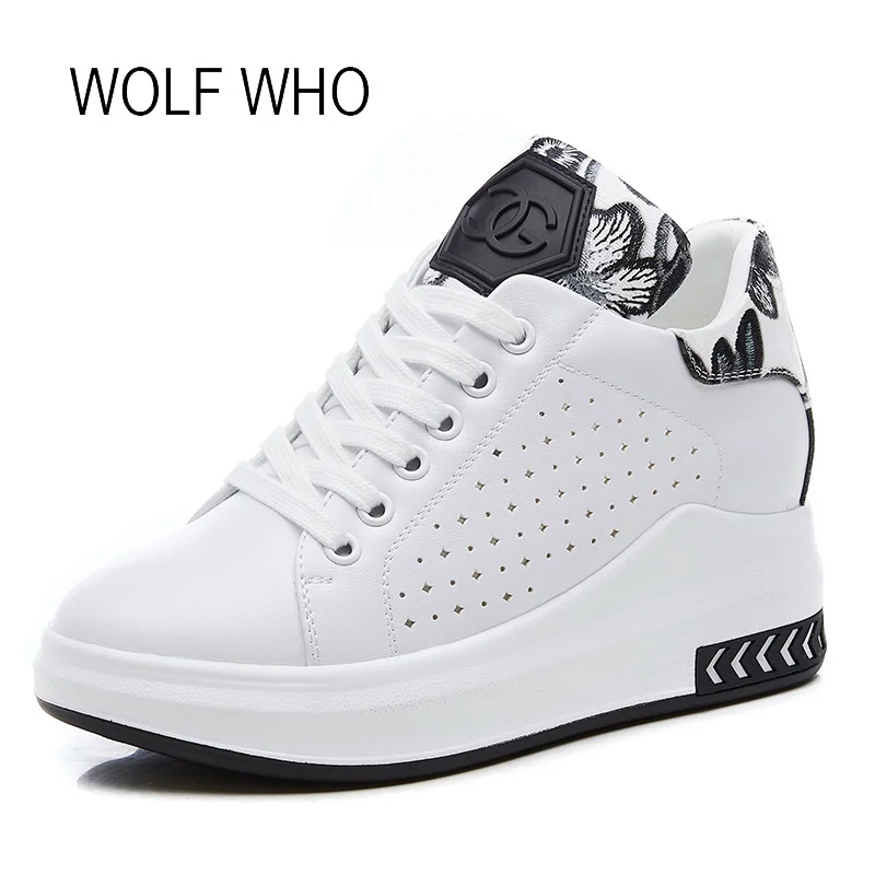 

WOLF WHO 2018 Hidden Heels Women Platform Wedge Sneakers Ladies Leather White Shoes Female Krasovki Tenis Feminino Casual h-266