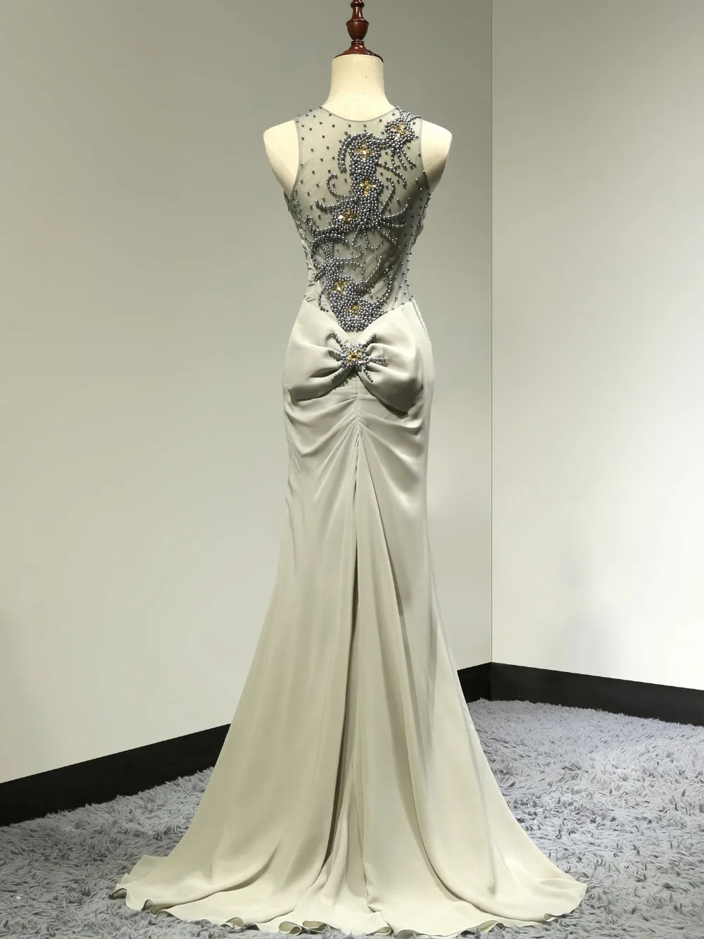Party 2019 Chiffon Patterned Bow Sexy Elegant Mermaid Evening Dress Long Formal Gown Sleeveless vestido de festa longo SL-E99