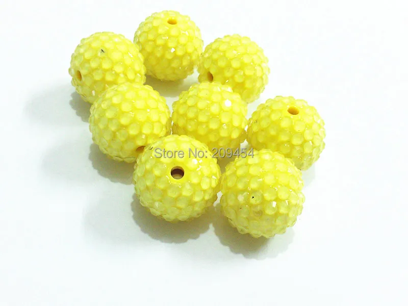 

20mm 100pcs/lot Yellow Solid With Clear Resin Rhinestone Ball Beads,Chunky Beads For Kids Jewelry Making