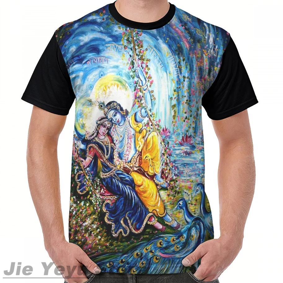 Radha Krishna Jhoola Leela Футболка Мужская Летняя Повседневная Женская футболка Забавный