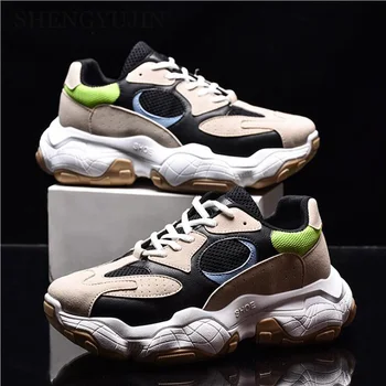 

2019 men's sports shoes fashion outdoor running shoes bottom thick non-slip shock absorption casual color matching lace-up shoes