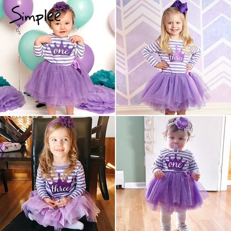 

Baby girls dresses for One Two Three years birthday party Tutu toddler girl princess dress long sleeve 1 2 3 Years stripe dress