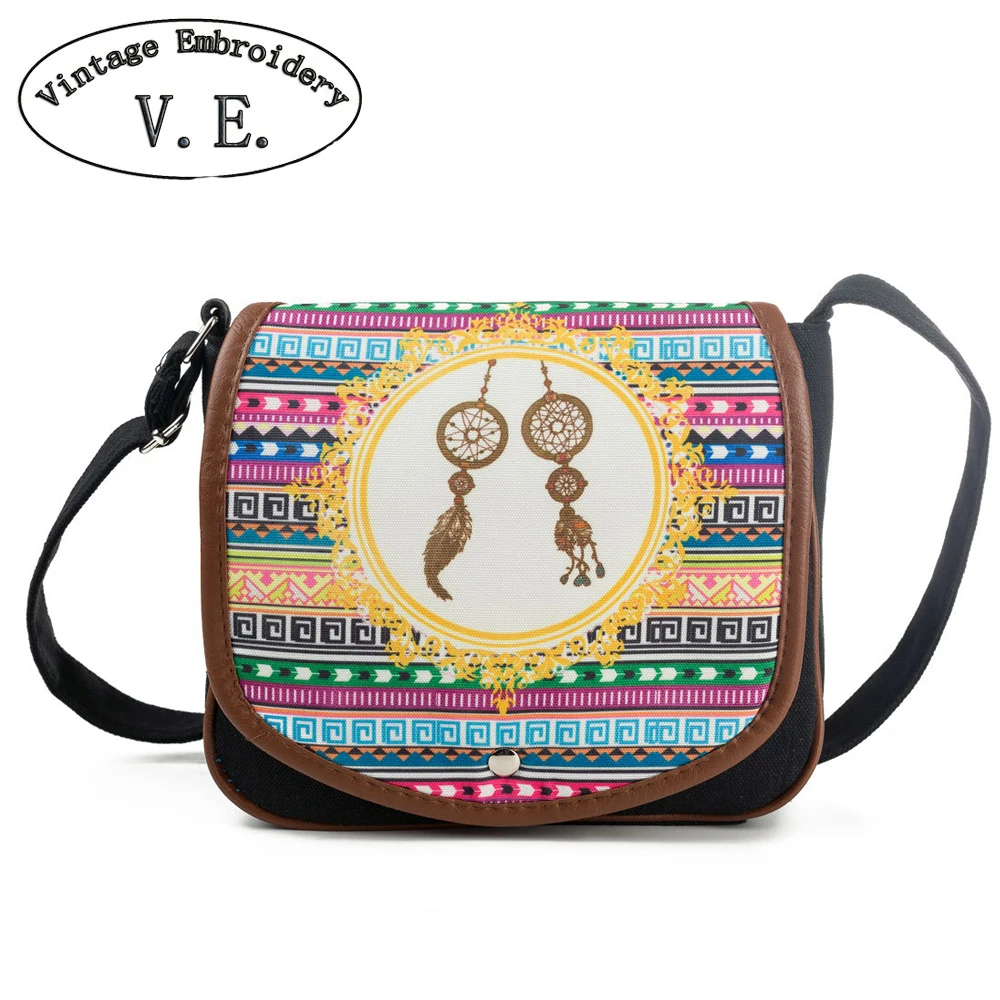 

Vintage Embroidery National Design Women Messenger bags Canvas Saddle Boho Shoulder Bag Female Crossbody Bag