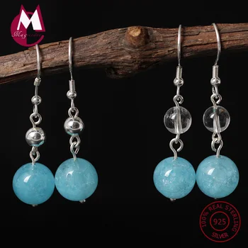 

Natural Blue Crystal Drop Earrings With Stones 925 Sterling Silver Earrings For Women Original Tassel Earrings Fine Jewelry YE65