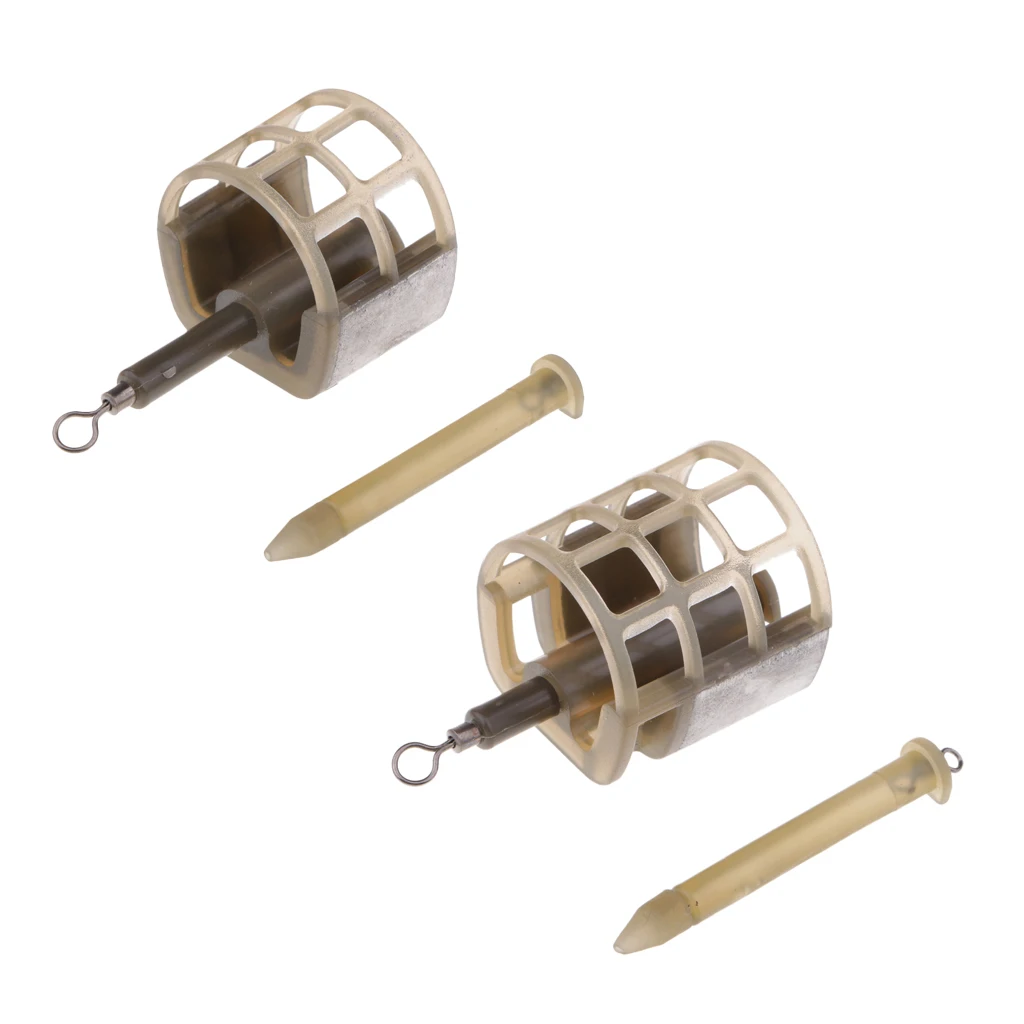 2pcs Fishing Feeder Bait Cage Lure Holder Basket Trap Fishing Tackle with Lead Sinker 25g S & L