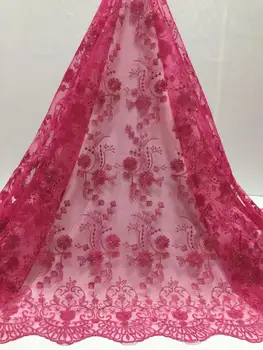 

High Quality Nigerian Stones French Mesh Lace African Lace Fabric For Party Dress Pure Pink Africa Lace Fabric 5 Yards