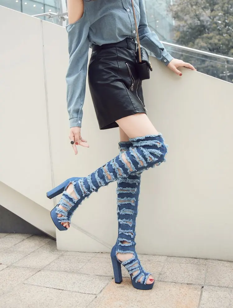 Women shoes Summer Hollow denim pumps dress Sandals Shoes Women Thick Heels Sandals Women Platform Super High heels Shoes &332 Women shoes Summer Hollow denim pumps dress Sandals Shoes Women Thick Heels Sandals Women Platform Super High heels Shoes &332