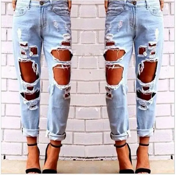 Koop F. N. JACK Vrouw Sexy Strakke Gebroken Gat Jeans Casual Elastische Katoen Potlood Broek