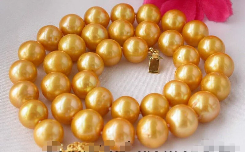 

Free shipping >>>>>Z2313 AAA+++ 17" 12mm gold round freshwater pearl necklace