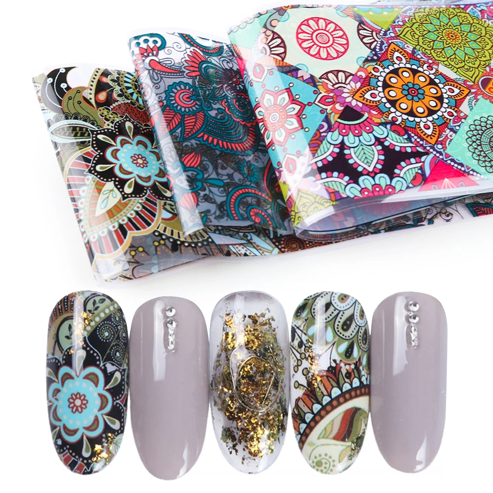 

10pcs/set 4*20cm Retro Nail Foils Stickers Decal Flower Vine Leaf Starry Sky Nail Film Full Wraps Transfer Slider Decorations
