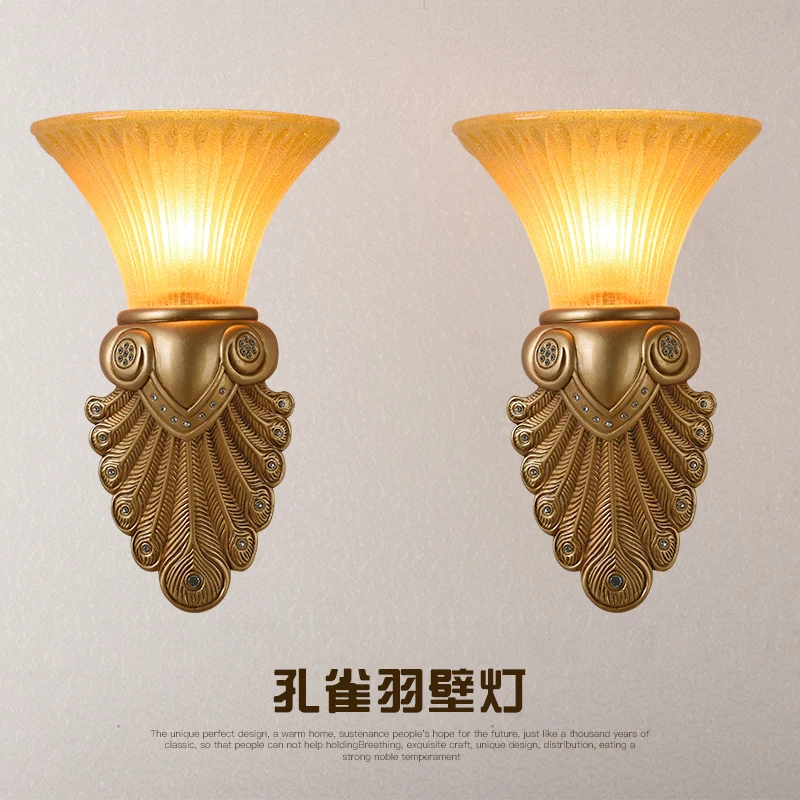 

head Arts Crafts European style wall lamp bedroom bedside A 1 wall lamp Vintage American living room background Golden Corridor
