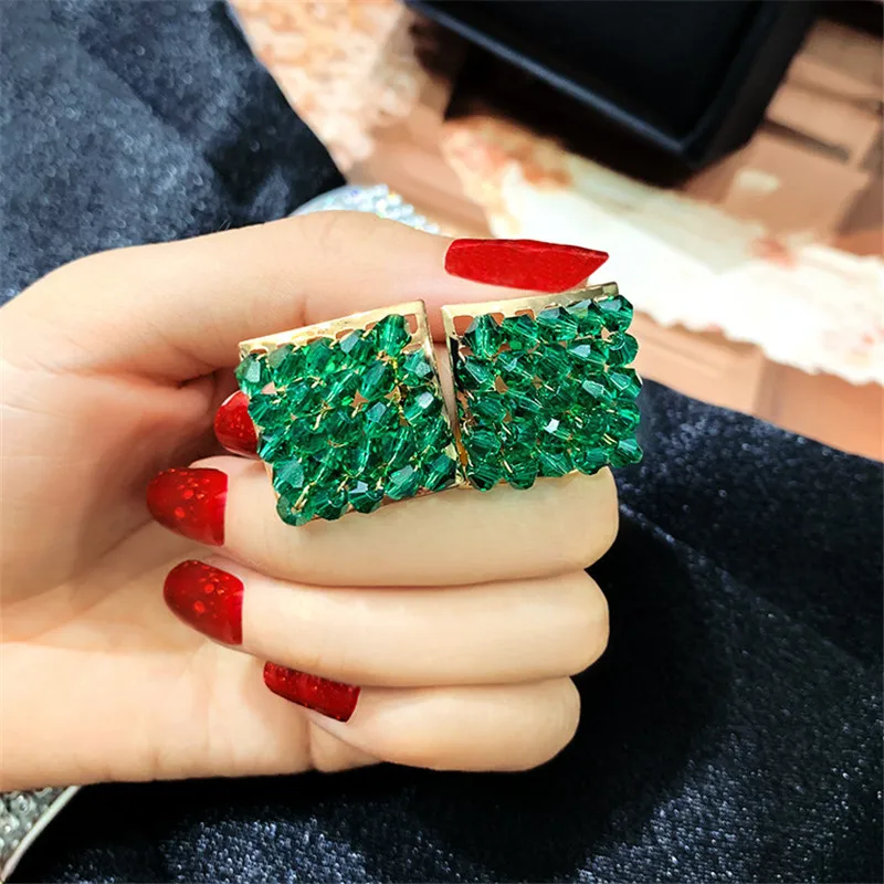 FYUAN Geometric Crystal Stud Earrings for Women Bohemia Handmade Weaving Beads Earrings Statement Jewelry Gifts