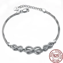Aceworks Infinity Shape Real 925 Sterling Silver Bracelet Fashion Jewelry for Women Zirconia Charm Adjustable Birthday