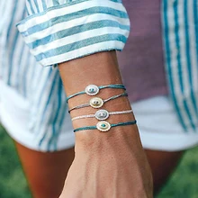 4 шт./компл. простые изысканные Цветы Круглые ручные плетеные кожаные регулируемые Многослойные браслеты женские Очаровательная одежда аксессуары