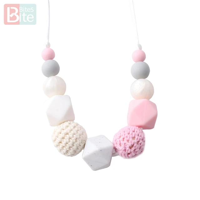 Bite Bites 1pcs Baby Teething Necklace Food Grade Silicone Beads Long Chain Baby Goods Silicone Bead Nurse Gift For Baby Teether Necklace1