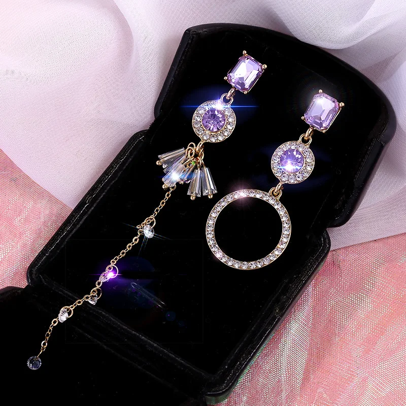 

More New Style Long Luxury Crystal Shine Earrings For Women 925 Sterling Silver Earrings Girl Gift Heart Tassel Stud Earrings