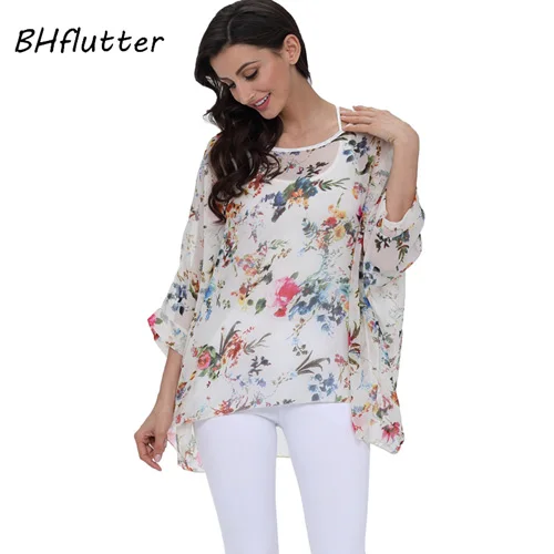 BHflutter 4XL 5XL 6XL размера плюс женская одежда новая шифоновая блузка рубашка рукав летучая мышь летний с буквенным принтом топы блузки - Цвет: picture color