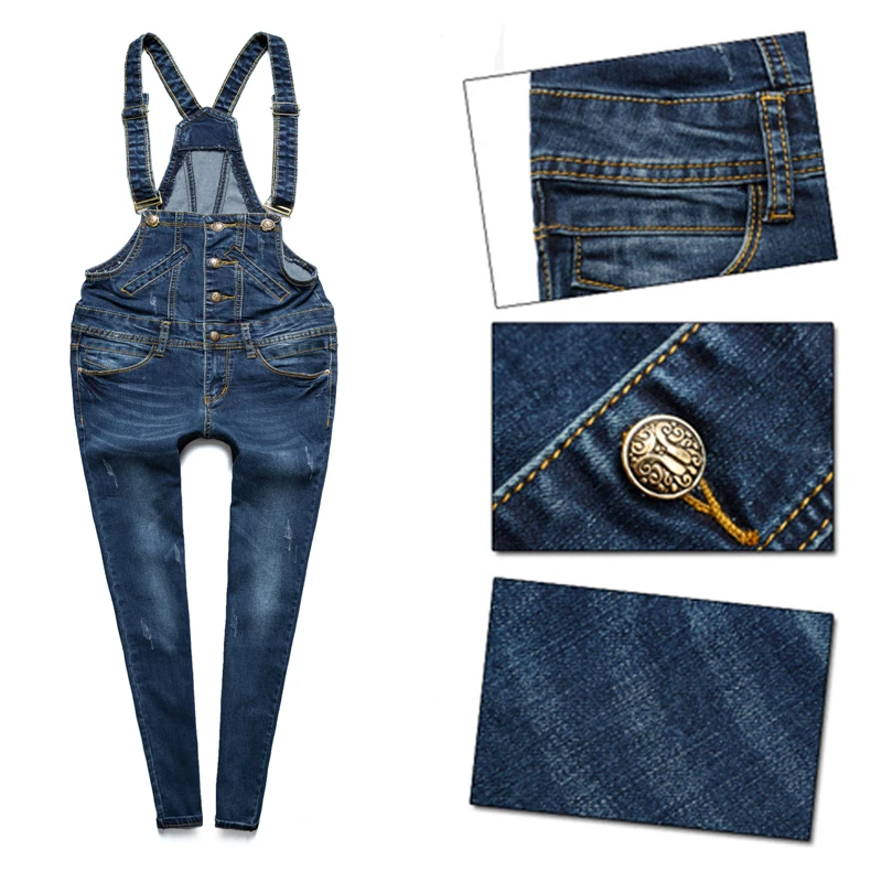 

Women Warm Denim Jumpsuits Korean Design Botton Fly Length Rompers 2015 New Brand Jumpsuits Casual Autumn Overalls DXJ8930