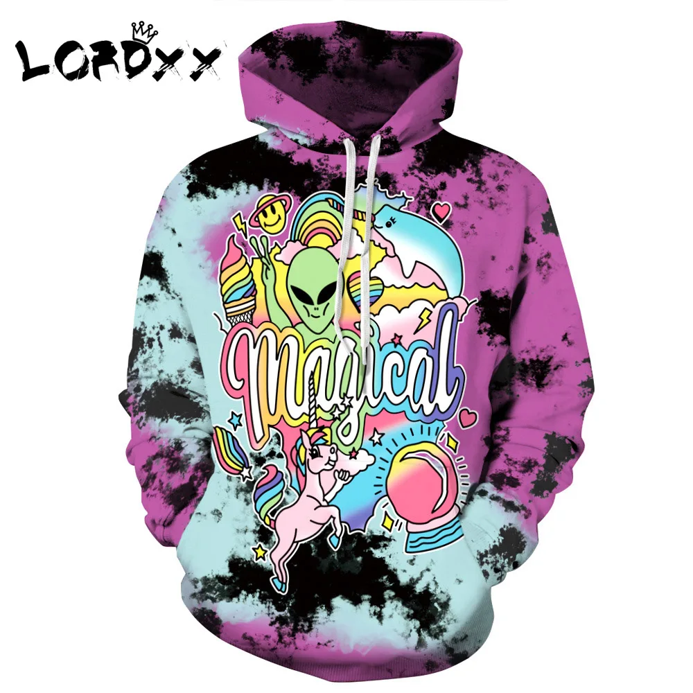  LORDXX Printed Hoodies Aliens Unicorn Punk Hiphop Spring 3D Print Graffiti Custom print Pullovers f