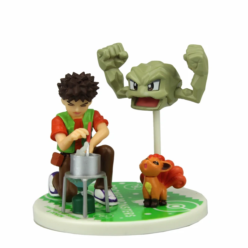

Free Shipping 4" Monster Anime Brock Takeshi & Geodude & Vulpix Boxed 10cm PVC Action Figure Collection Model Doll Toys Gift