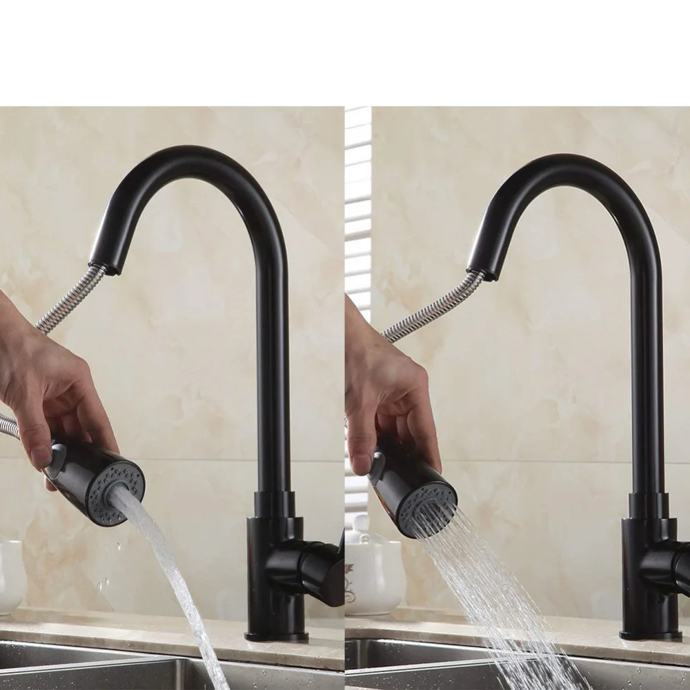 Kitchen Faucets Silver Single Handle Pull Out Kitchen Sink Tap Single Hole Handle Swivel 360 Degree Rotation Water Mixer Tap