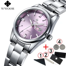 Для женщин часы бренд WWOOR Модные кварцевые часы для женщин наручные часы relojes mujer женские часы под платье бизнес montre femme
