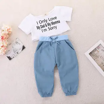 

Girls Short sleeve t-shirt top +pants 3pcs outfit baby clothes set kids clothes